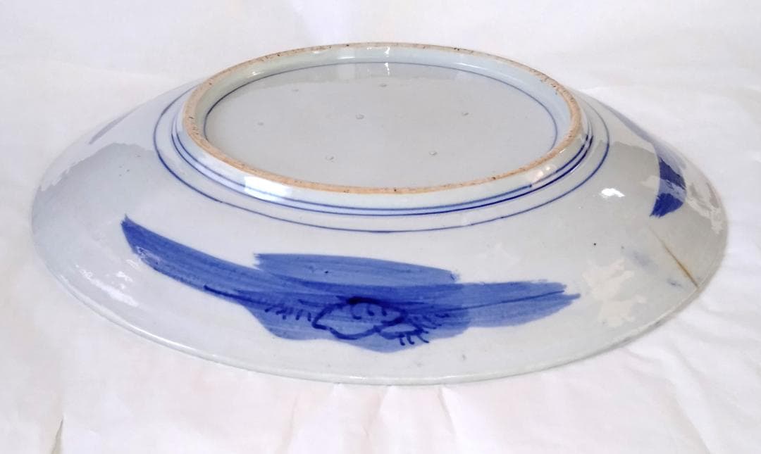 陶器 大皿 染付 柄三面 Aa-337