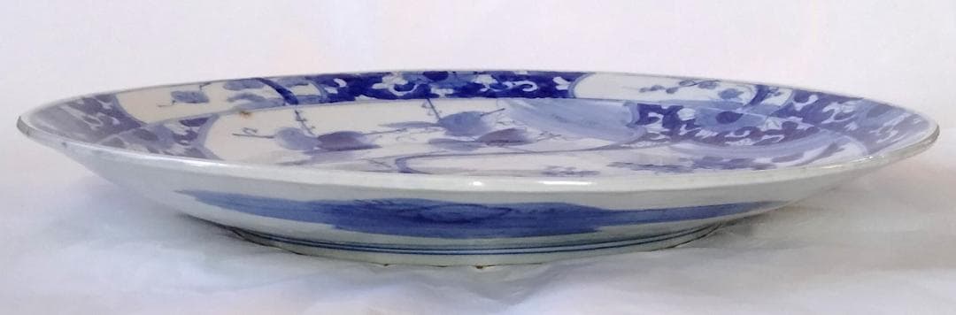 陶器 大皿 染付 柄三面 Aa-337