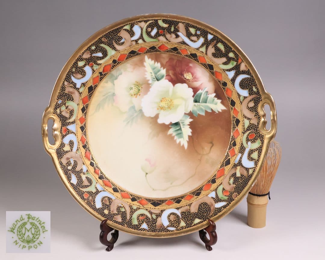 【CM289】オールドノリタケ 花図 プレート 26.5cm 明治 皿 陶磁器