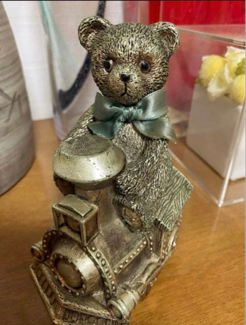 Demain(ドマン)機関車に乗ったテディベア　オールド貯金箱　イタリア製