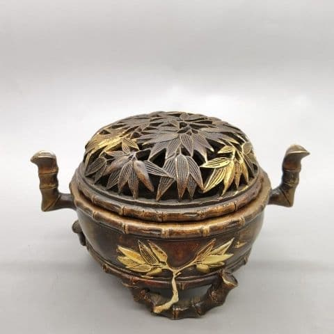 銅製 重工 彫刻 竹の香り炉 茶道具 香道具 装飾品 工芸品 美術品 置物