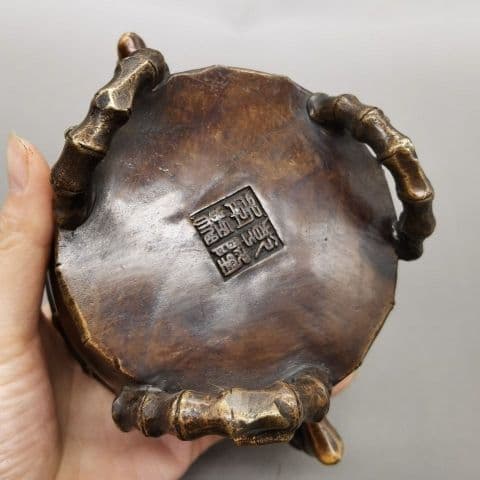 銅製 重工 彫刻 竹の香り炉 茶道具 香道具 装飾品 工芸品 美術品 置物