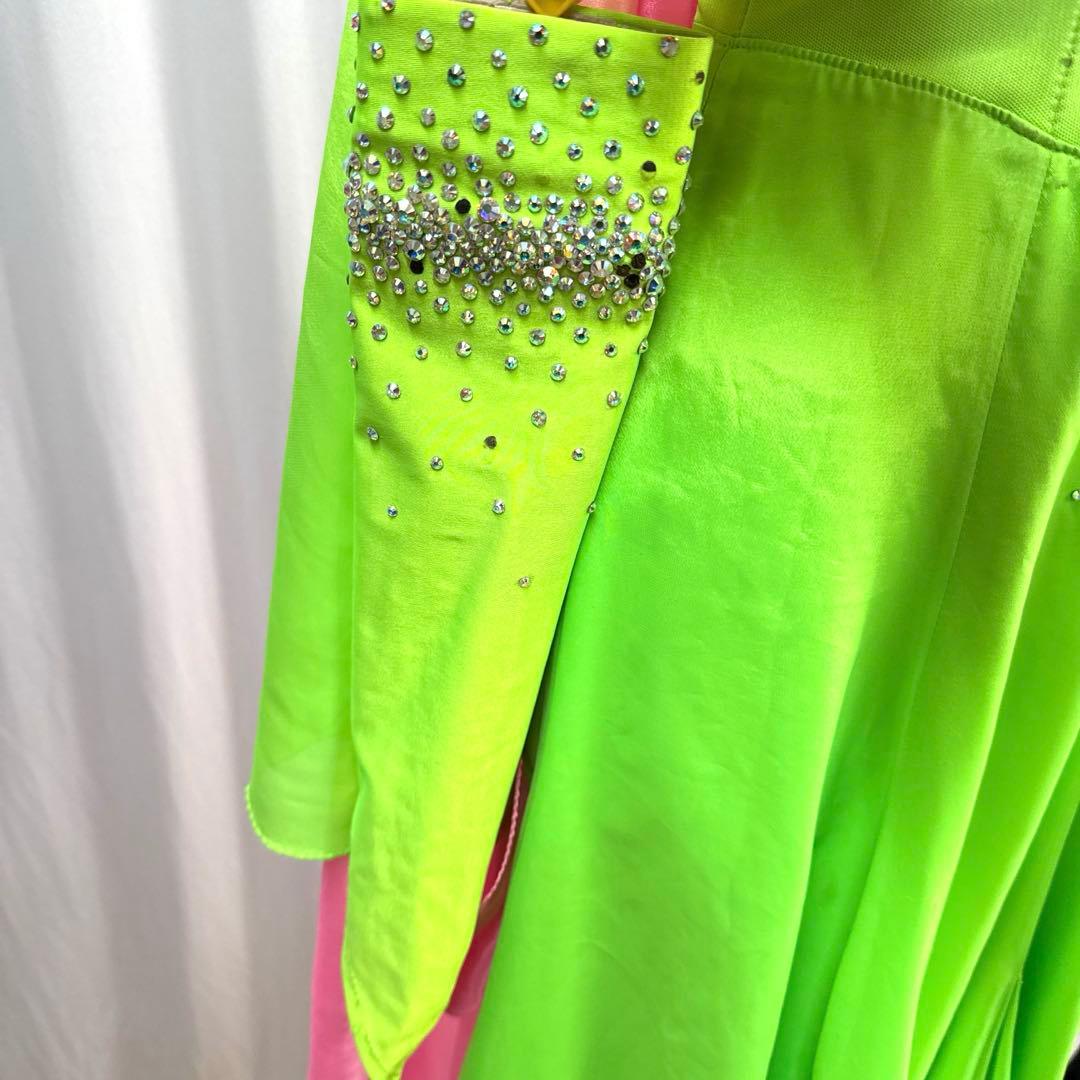 6329★S ネオングリーン ピンク スワロ スタンダードドレス 社交ダンス