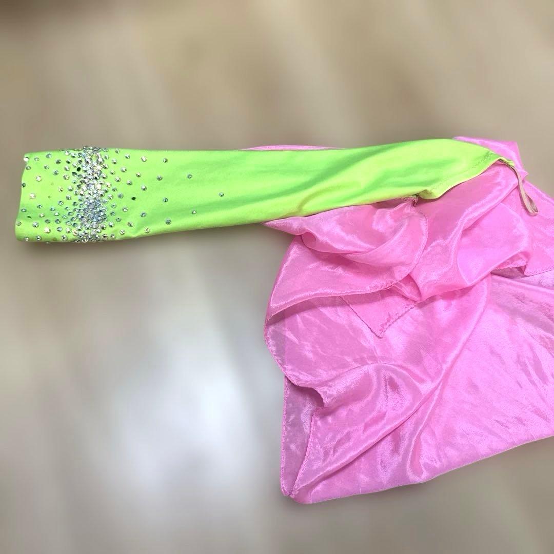 6329★S ネオングリーン ピンク スワロ スタンダードドレス 社交ダンス