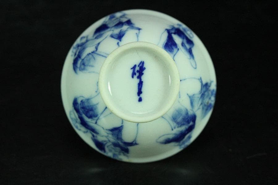 青花人物絵 酒器 煎茶碗 台 徳利 揃 共箱(K-LC849)