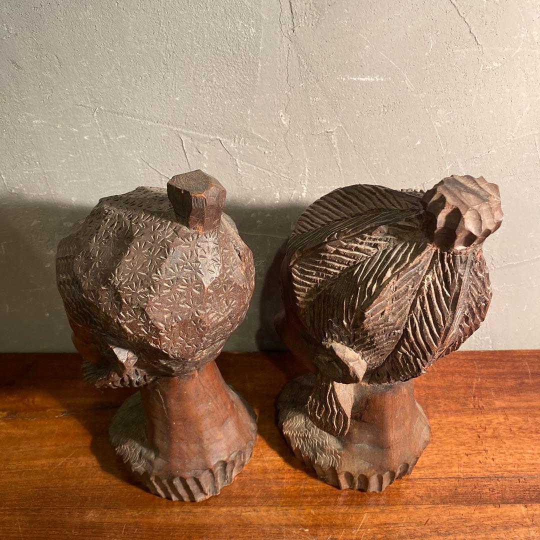 ヴィンテージ アフリカ木彫オブジェ 男女 プリミティブ インテリア置物