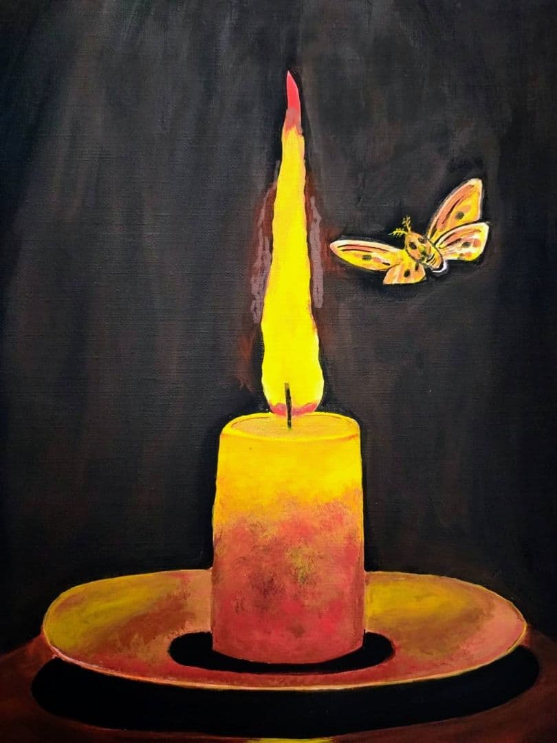 【F6号】髙島野十郎【蝋燭】手描き作品/表裏サイン有り/油彩/油絵/額縁/額装