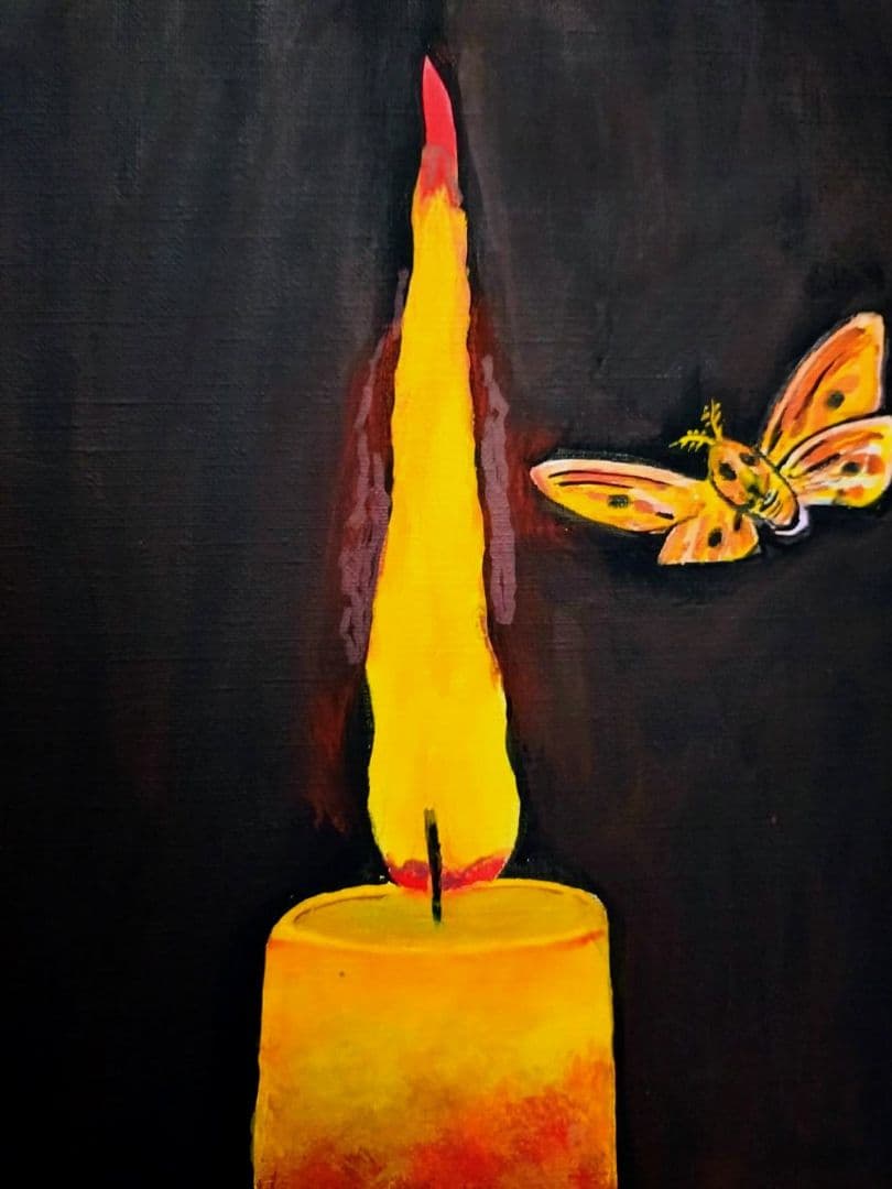 【F6号】髙島野十郎【蝋燭】手描き作品/表裏サイン有り/油彩/油絵/額縁/額装