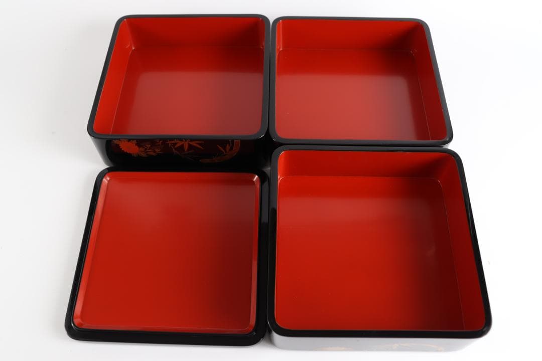 輪島塗 三段重 重箱 花紋 金彩 共箱