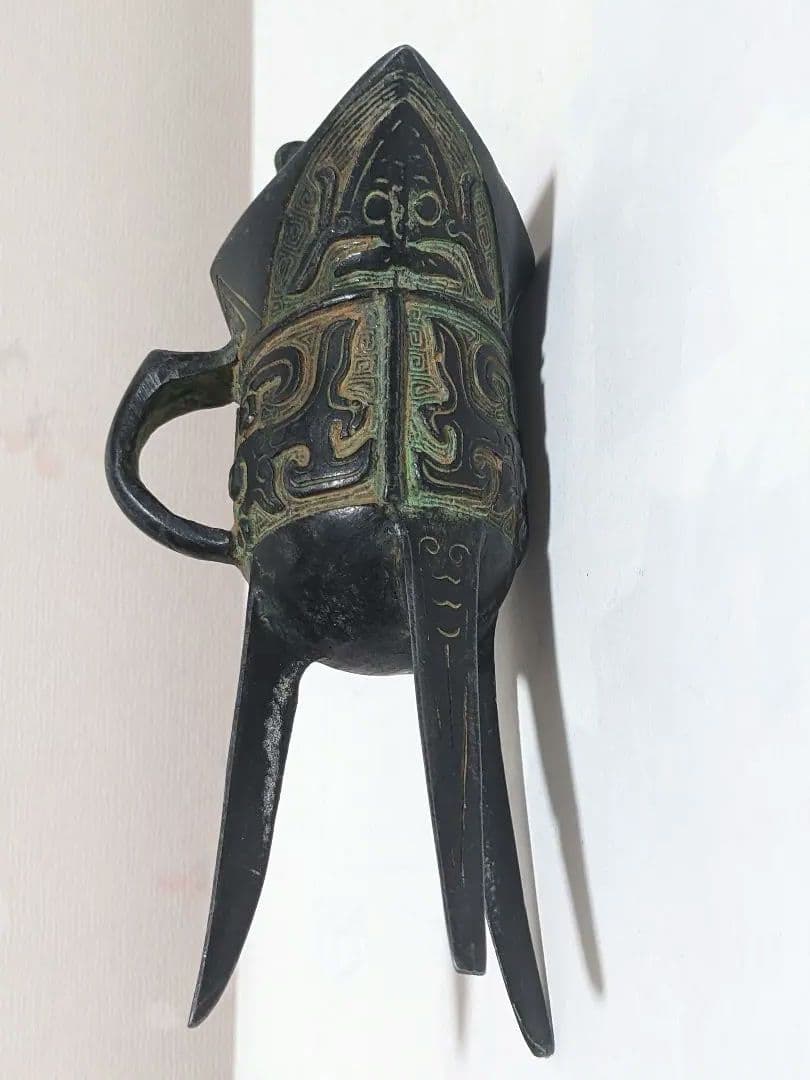 ♦中国古代 青銅器 饕餮文 爵 酒器 祭祀 儀礼用 清時代写し 古玩古美術骨董品