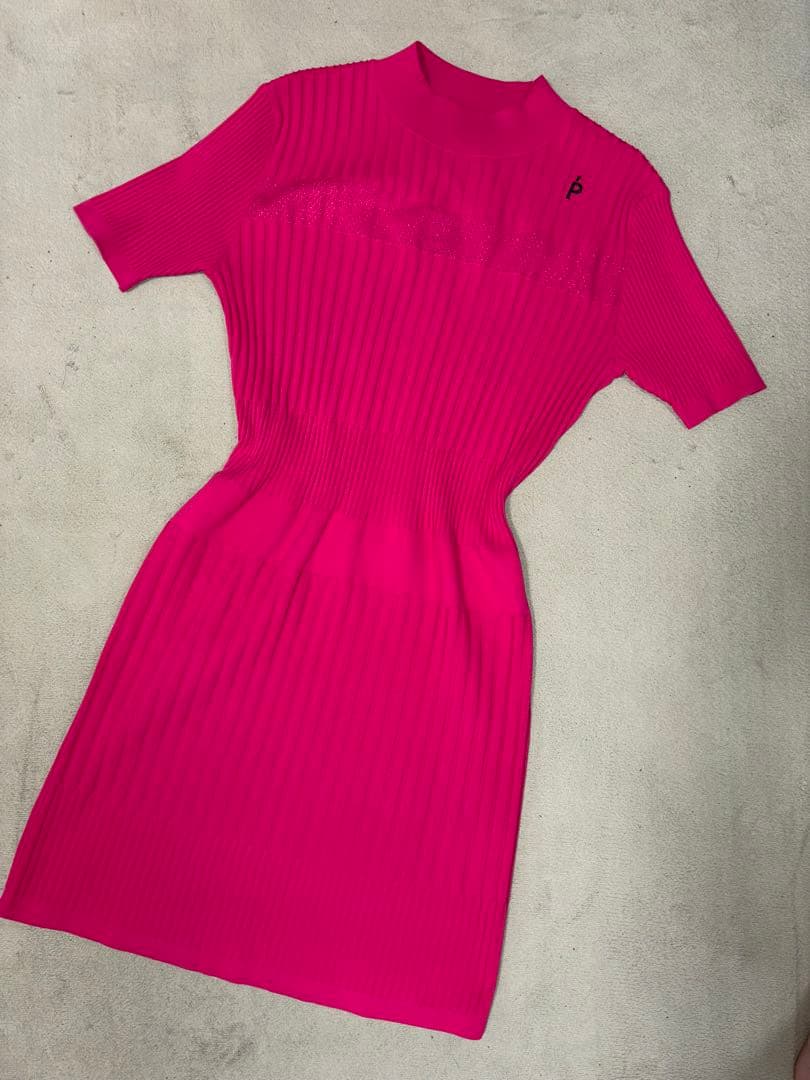 （新品）パーリーゲイツ、モックネック、ニットワンピース、ピンク色、サイズ1