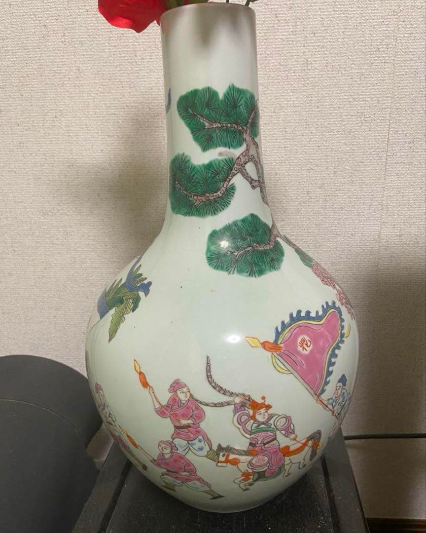 中国古美術　清末民国時代　粉彩天球瓶　40cm 刀馬人物