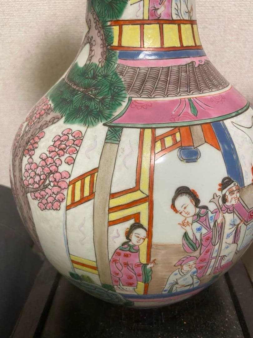 中国古美術　清末民国時代　粉彩天球瓶　40cm 刀馬人物