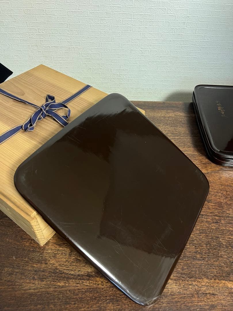 黑漆盆5枚セット 木箱付き　漆器　茶道具　古美術　骨董　工芸品