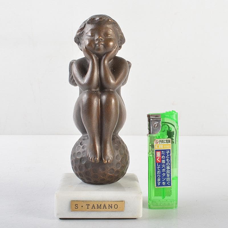 彫刻家　玉野勢三作　ブロンズ像　「ゆめ」 大理石台座　M　R6096