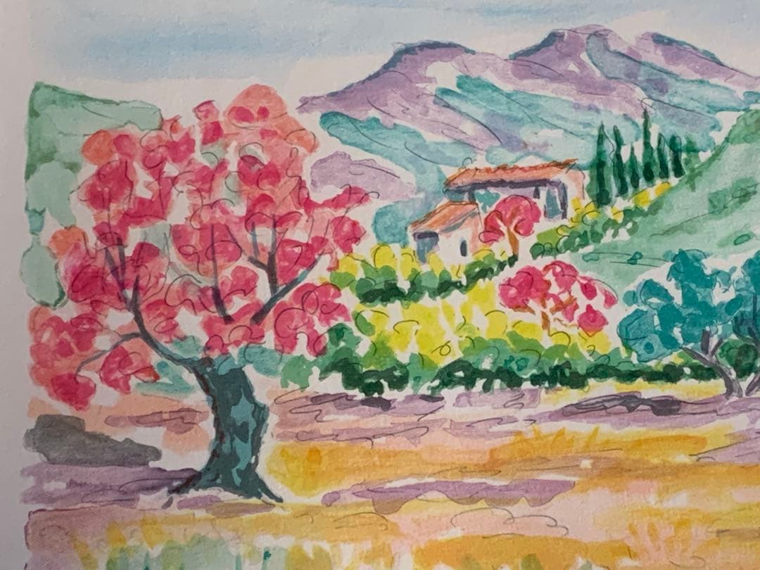 風景画 作家 オリバー 作品名 糸杉のある242/250 額サイズ55x43c