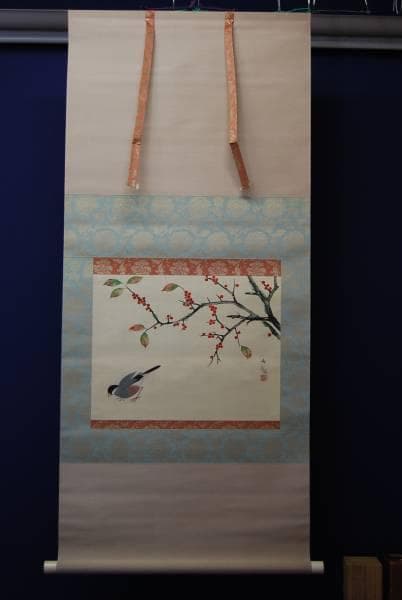 複製/横山大観/文鳥図/木版画工芸/布袋屋掛軸HB-198