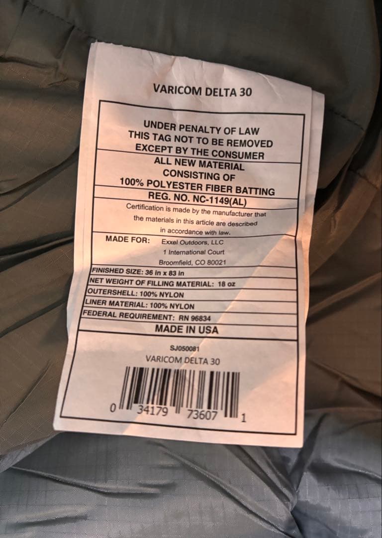 新品未使用Kelty VariCom Delta 30 度 F 米軍寝袋 米国製