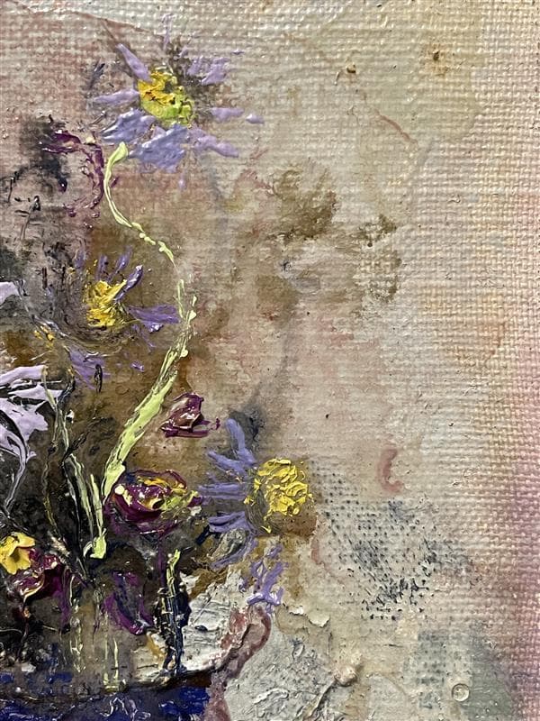 「真作」浦野光江「野菊」静物画　油彩画　額装　サイン有り　SM号