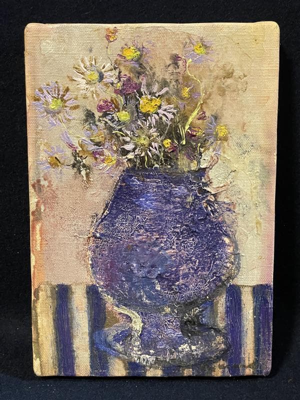 「真作」浦野光江「野菊」静物画　油彩画　額装　サイン有り　SM号