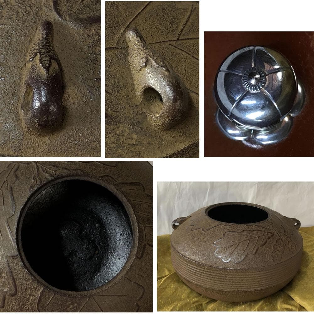 F815 木村一無 (肇次郎) 高山寺 柏釜 銀摘 共箱 茶釜 茶道具