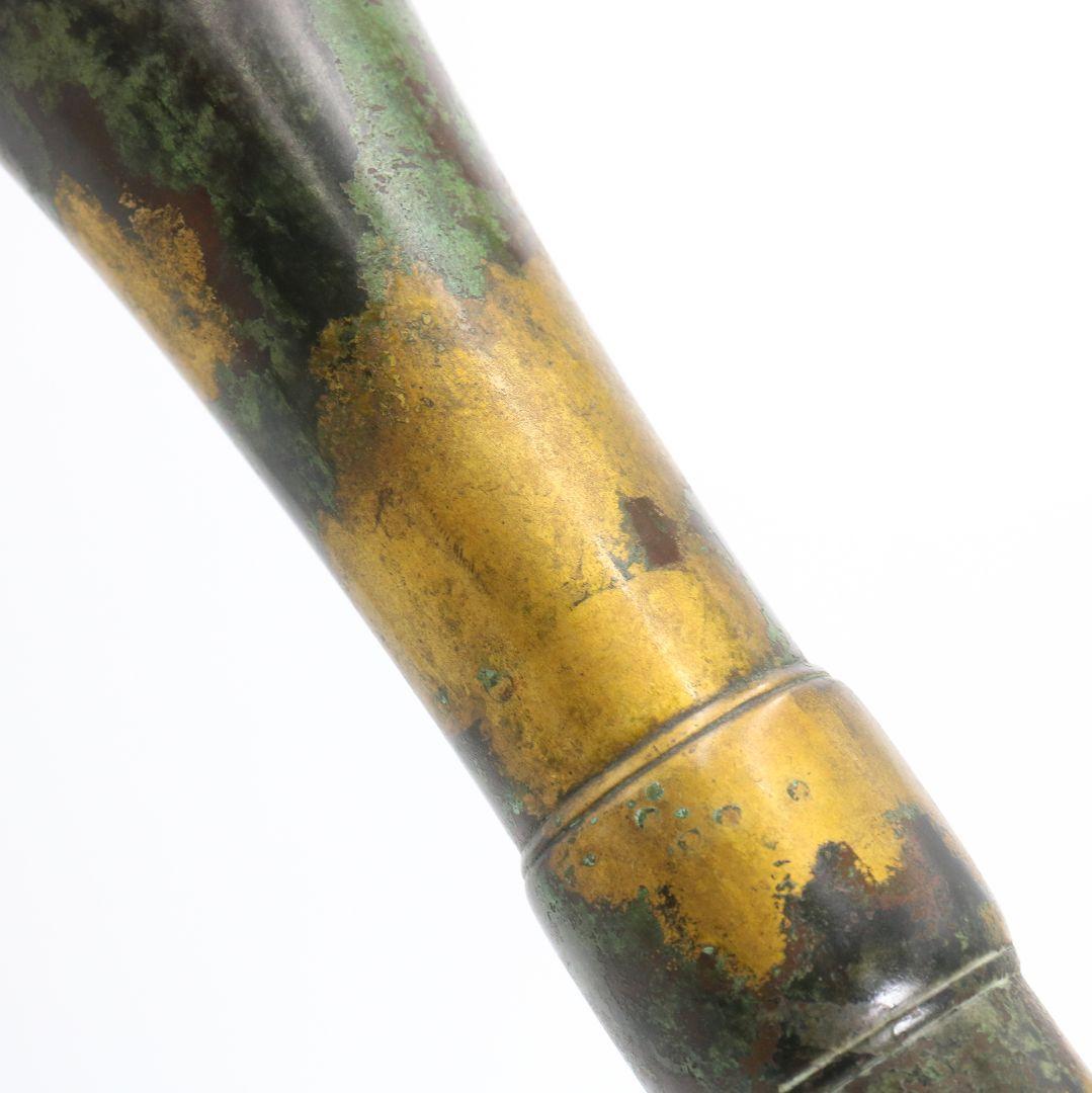 秦蔵六造 立鼓式 塗金銅花器 青銅器 共箱共布 高さ約38.7cm　DX496