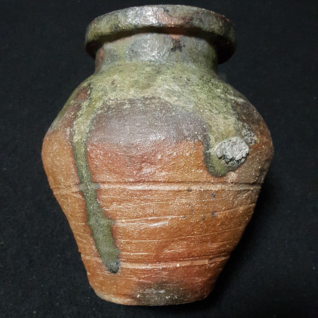 【古常滑】三筋壺　降物　趣ある窯くっつき　古物　お経の入れ物　三本の筋が特徴！！