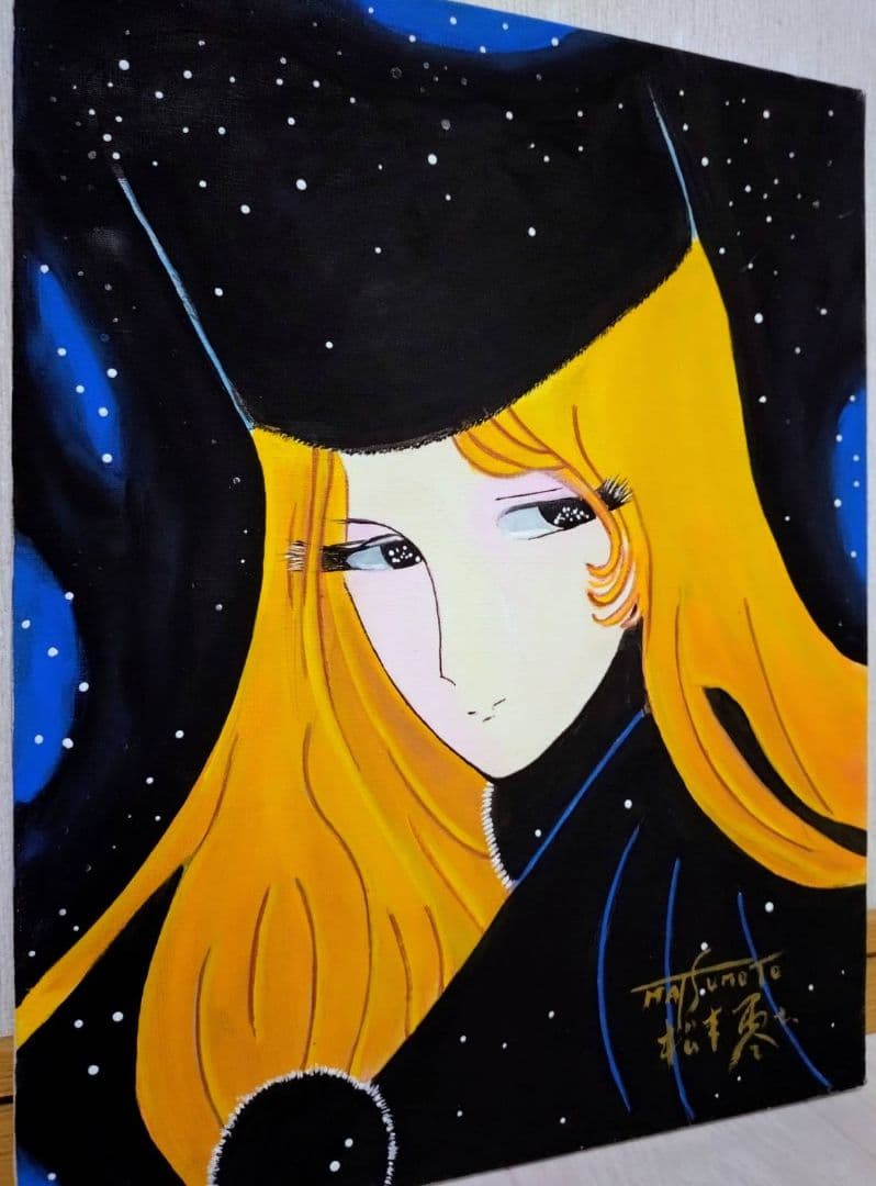 【F6号】松本零士【銀河鉄道999】手描き作品/表裏サイン/油彩/アクリル/額縁