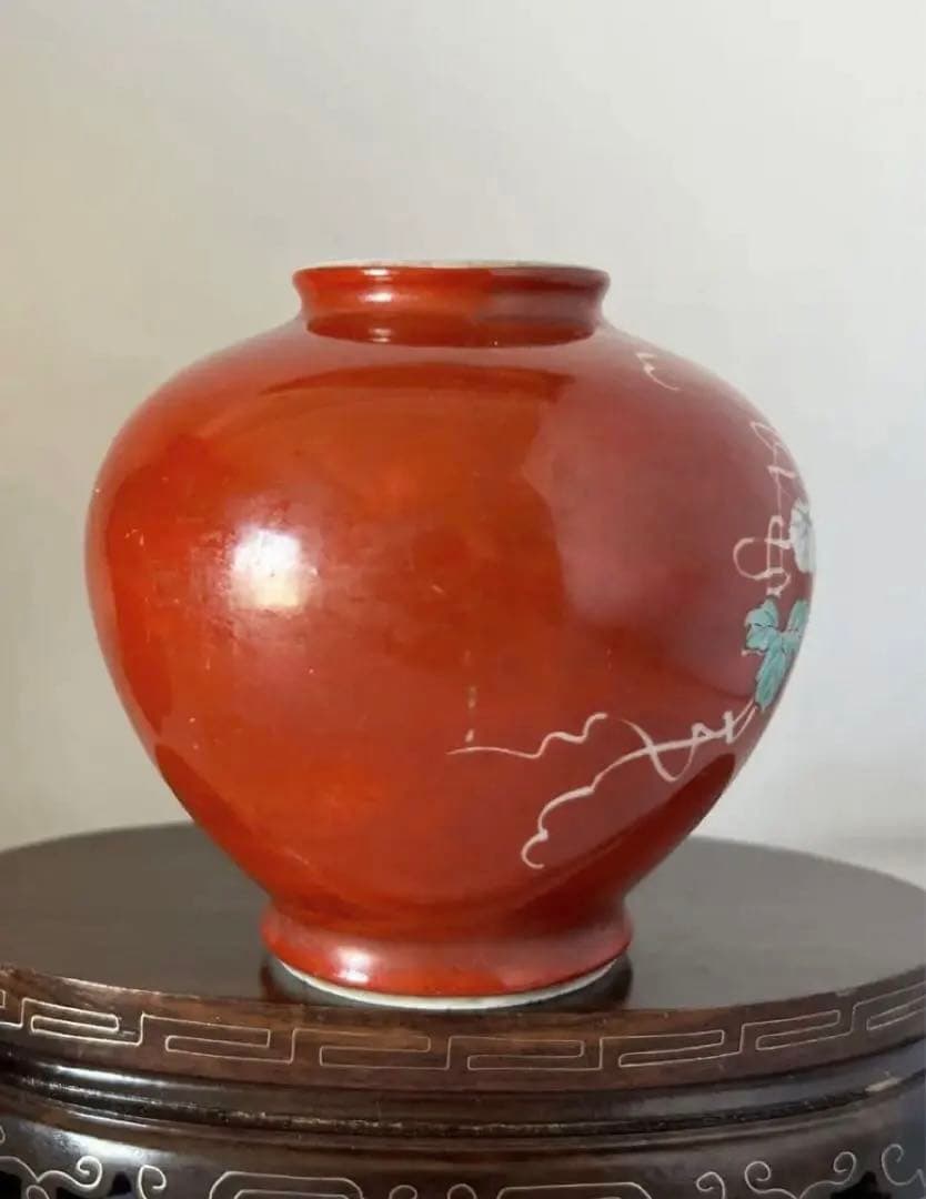 古美術　紅釉壺　西き-77