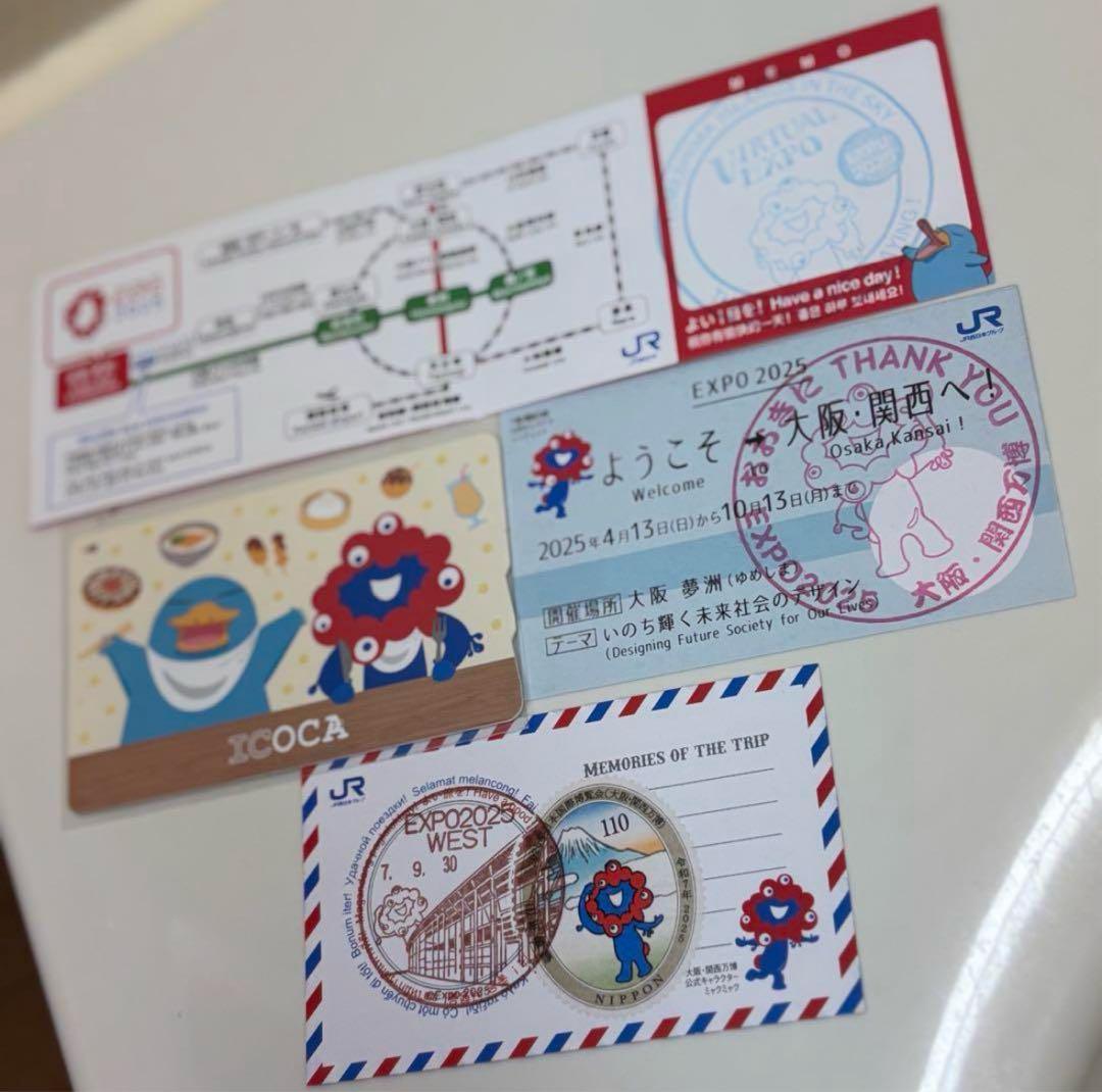 万博記念 ICOCA カード ミャクミャク 万博切手　記念切符　限定スタンプ
