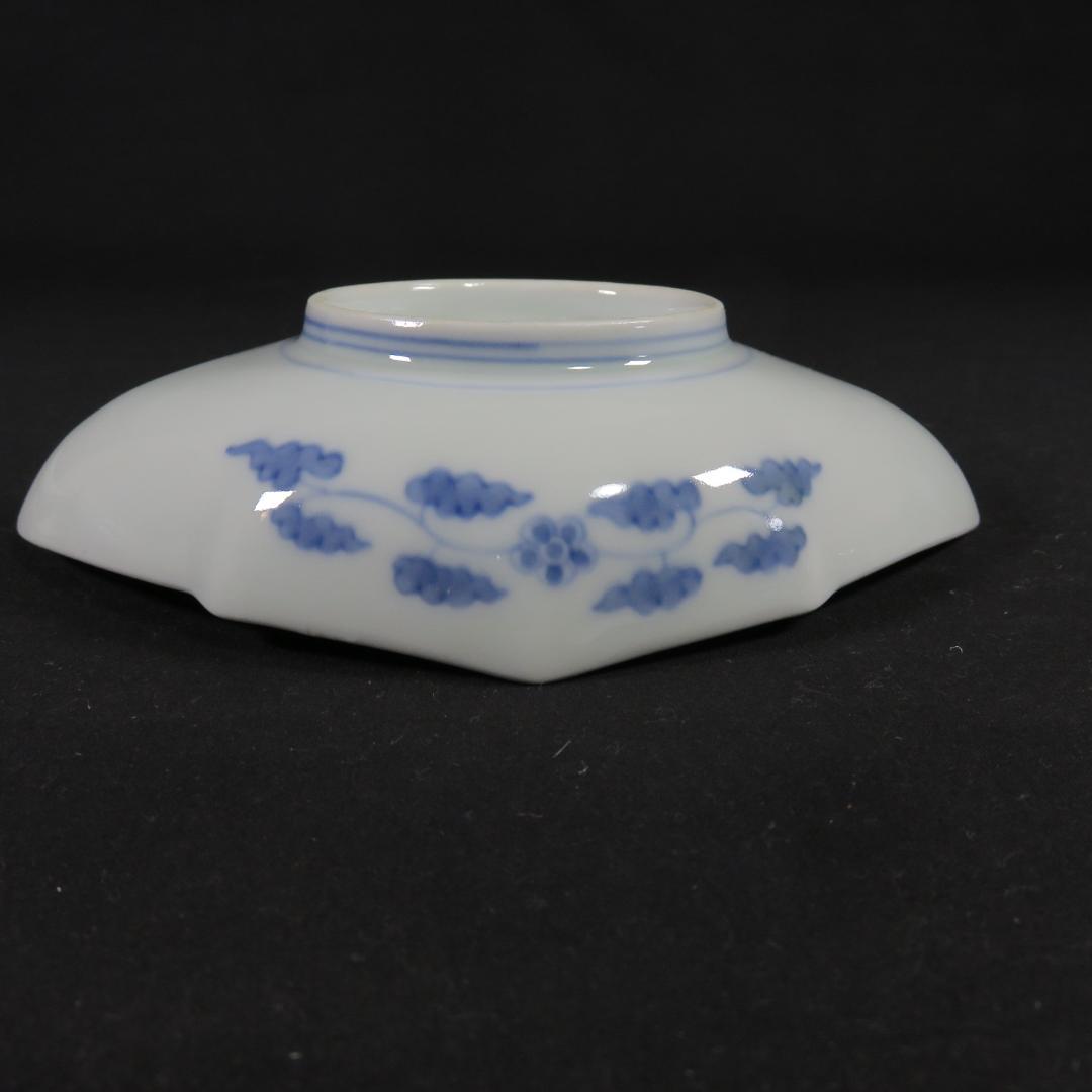 皿 向付 4客 染付 変形 渦福 山水 風景 唐草