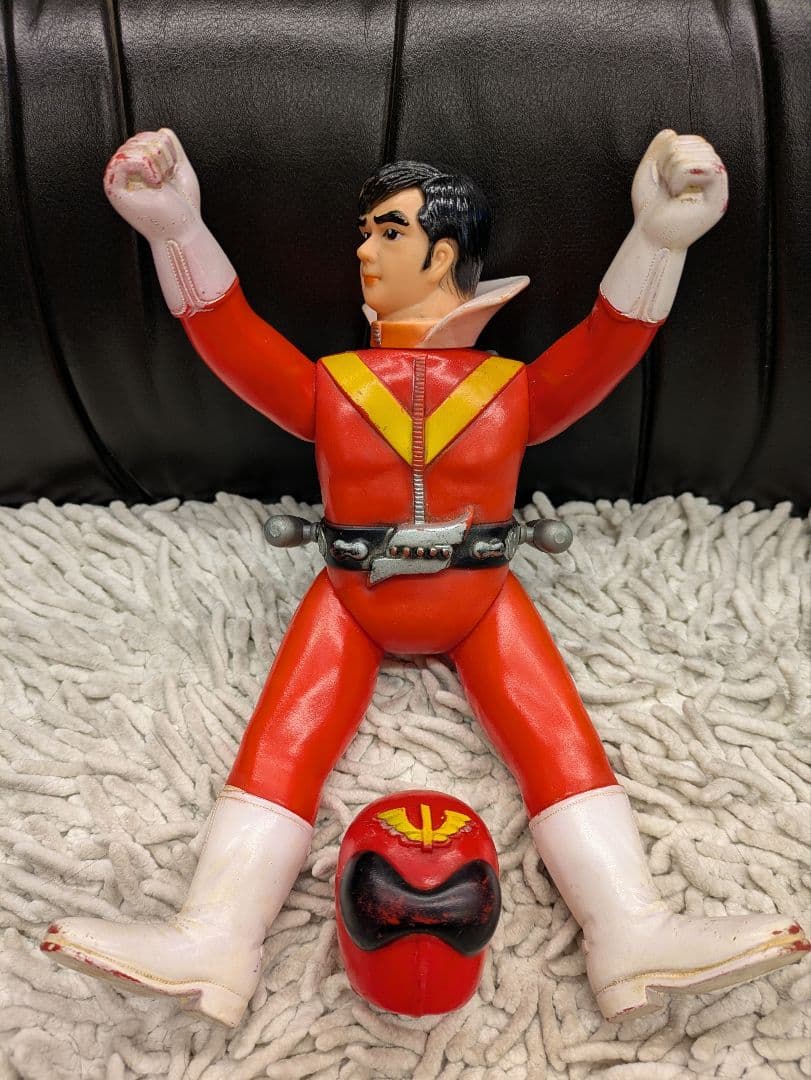 ソフビ　当時物　ゴレンジャー　面取れ　アカレンジャー　旧バンダイ　スタンダード