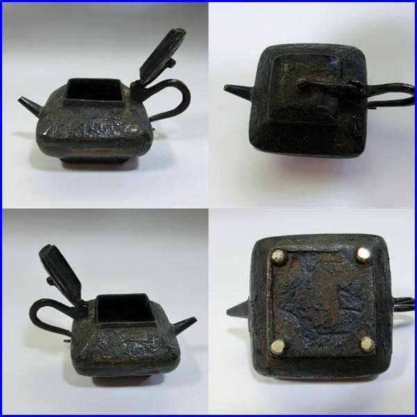 水滴■古銅製時代物 後手急須型 書道道具 急須型水差し 中国古美術 骨董品■