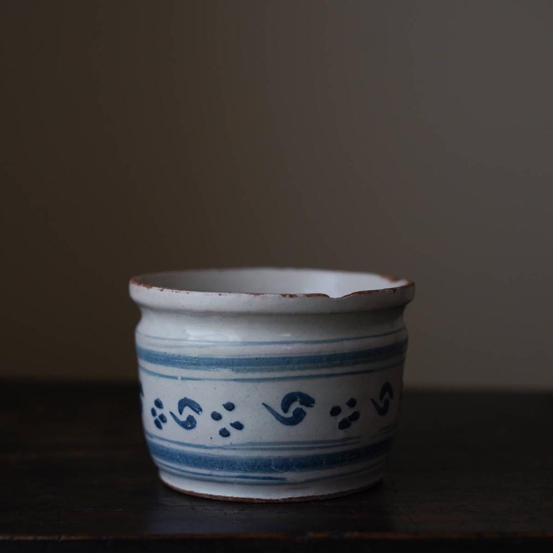 希少17世紀 オランダ デルフト 染付輪線巴文小壺