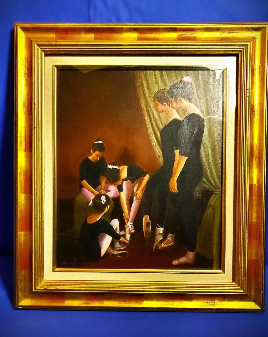 伊東熙寿作 バレリーナの油彩画 F8号　金色フレーム　A-7