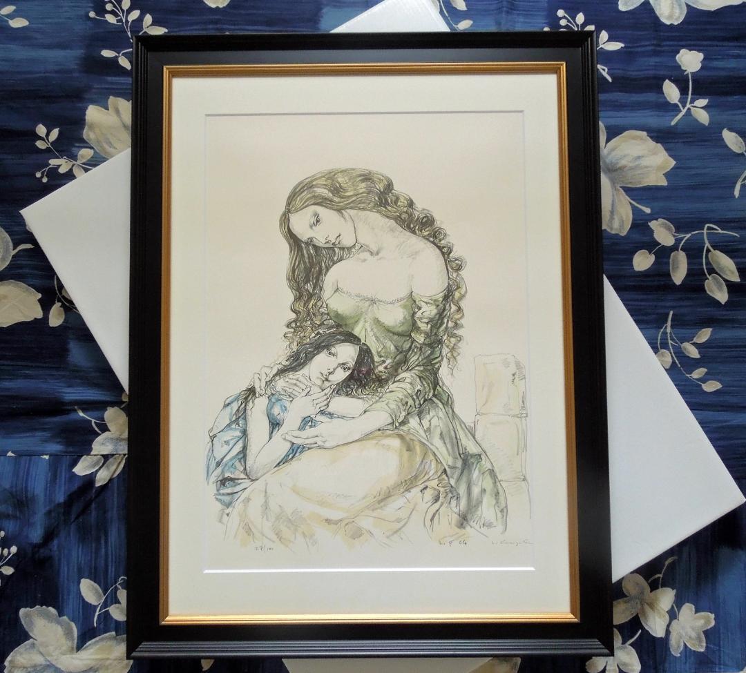 真作　130万円　君代コレクション　藤田嗣治　母と娘　直筆サイン　ブイッソン証明