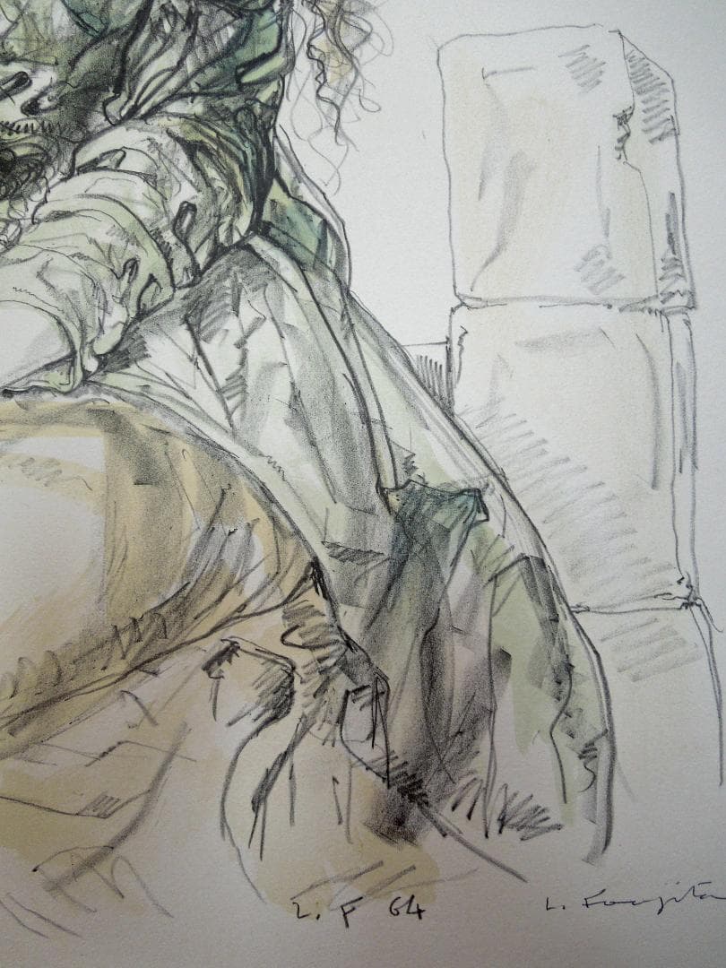 真作　130万円　君代コレクション　藤田嗣治　母と娘　直筆サイン　ブイッソン証明