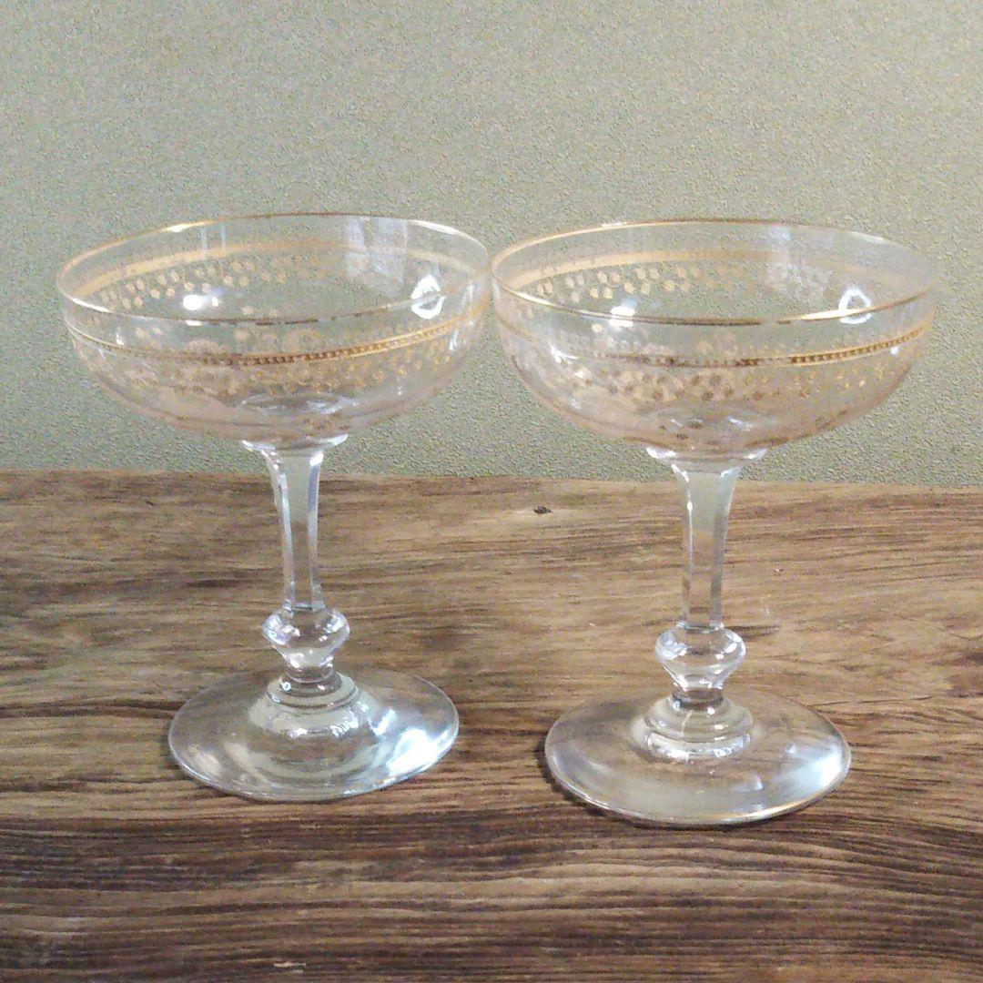 オールドBaccarat金彩シャンパングラスのペアセット