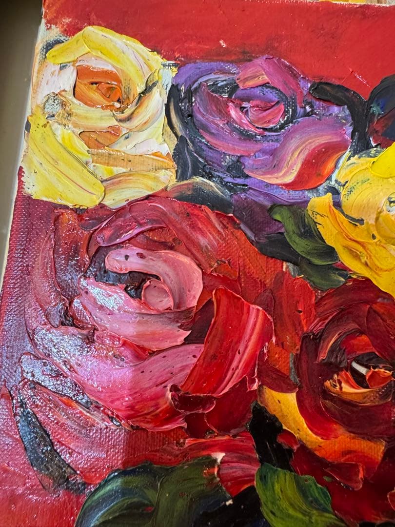 真作」湯浅洋子「花」油彩画　額装　サイン有り