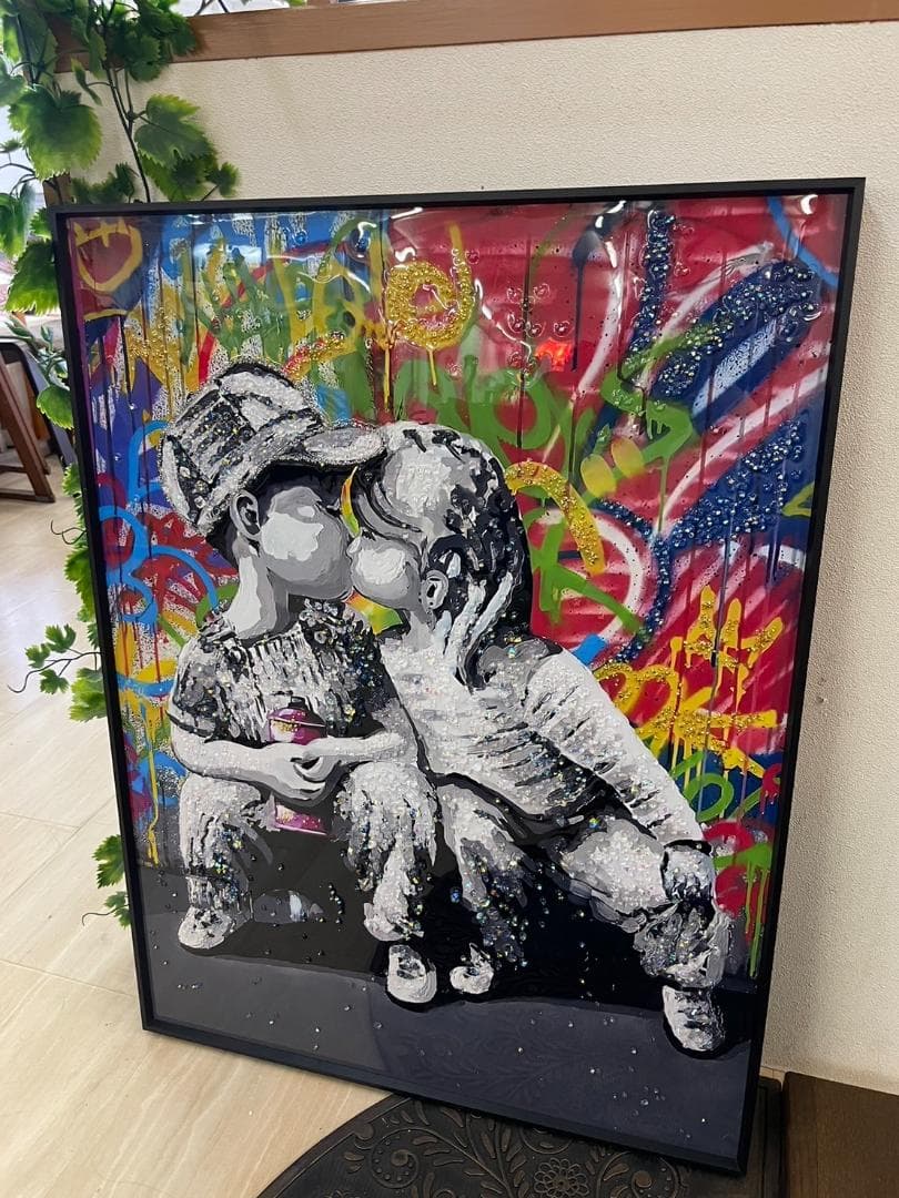 水晶絵　KISS　カラフル　ペイント　POP　アートパネル　クリスタル　絵画　絵