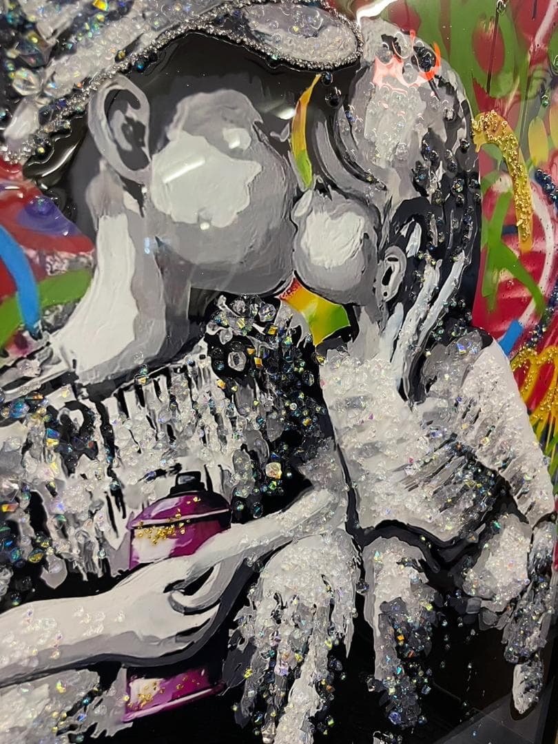 水晶絵　KISS　カラフル　ペイント　POP　アートパネル　クリスタル　絵画　絵