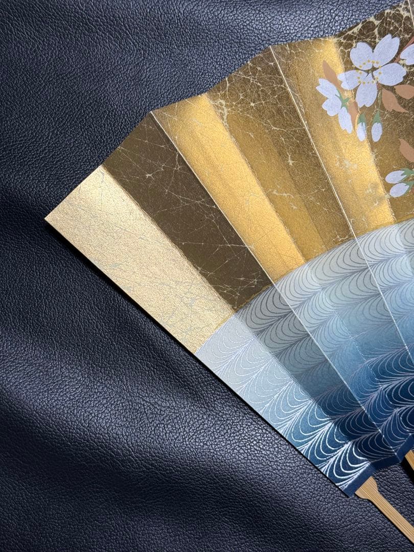 扇子　33.3cm 十松屋福井扇舗　金もみ　桜　観世水　仕舞扇　能楽　着物