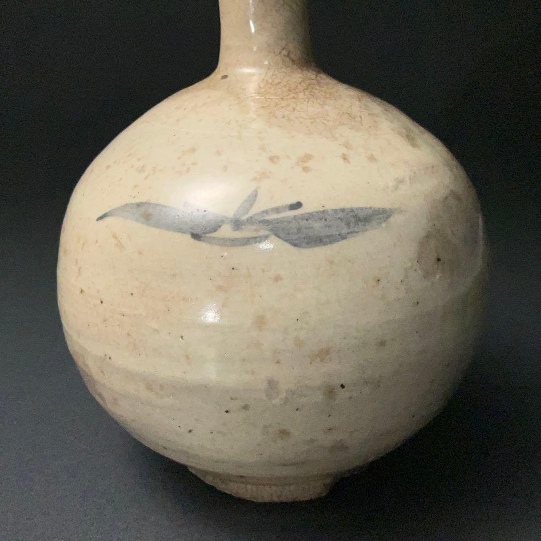 朝鮮美術　李朝　徳利　草花文　丸瓶　骨董　R1407K3