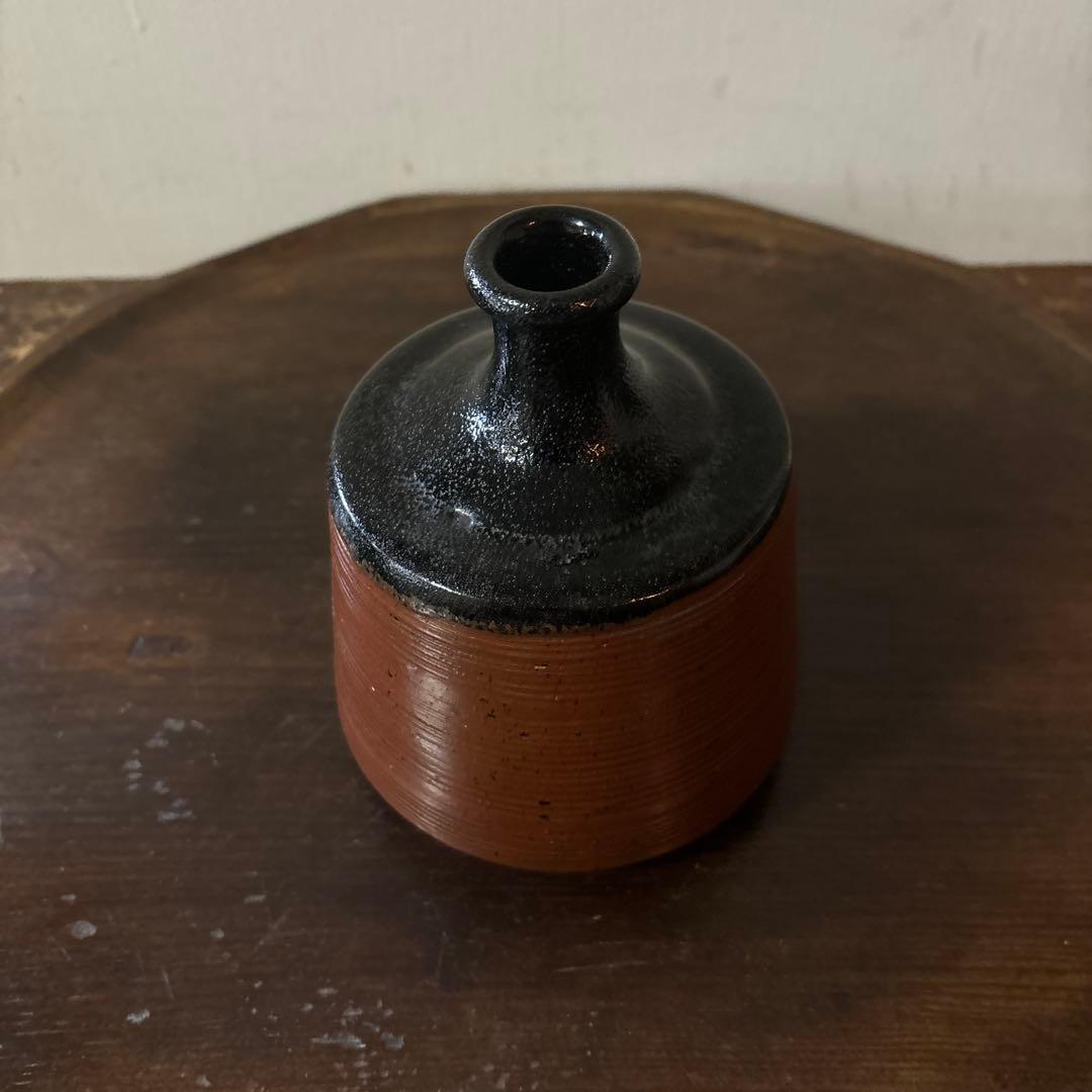 大堀相馬鉄釉徳利花入　古丹波天目釉　酒器　花器　骨董　アンティーク　茶道具　李朝