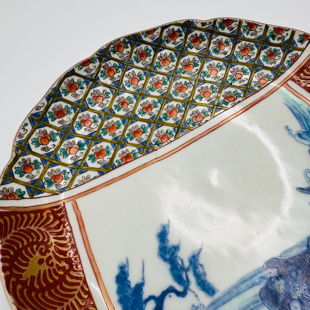 【時代　伊万里焼　滝に鯉　絵付皿　五客】骨董　アンティーク　インテリア