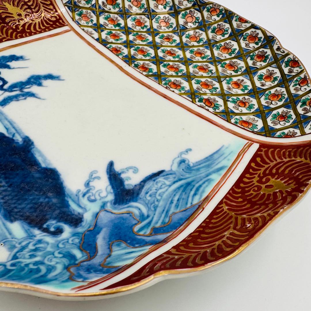 【時代　伊万里焼　滝に鯉　絵付皿　五客】骨董　アンティーク　インテリア