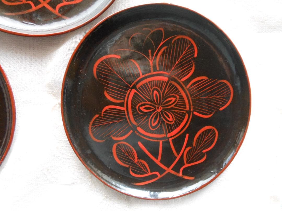 芙蓉の花　菓子皿　取り皿　銘々皿　五枚　天然木　アンティーク