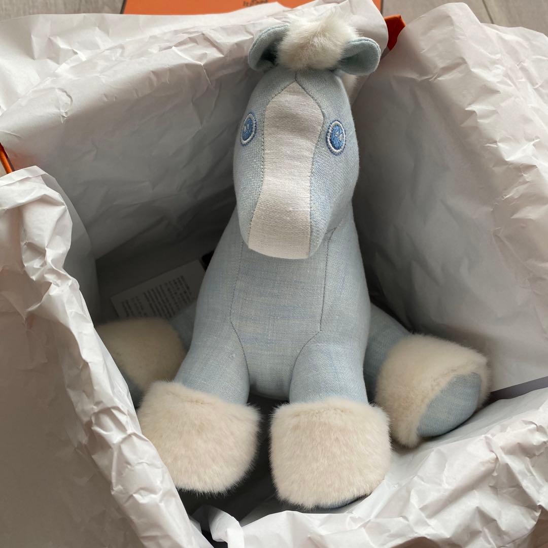 エルメス ベビーエルミー ホース 馬 ぬいぐるみ リネン ブルー 新品