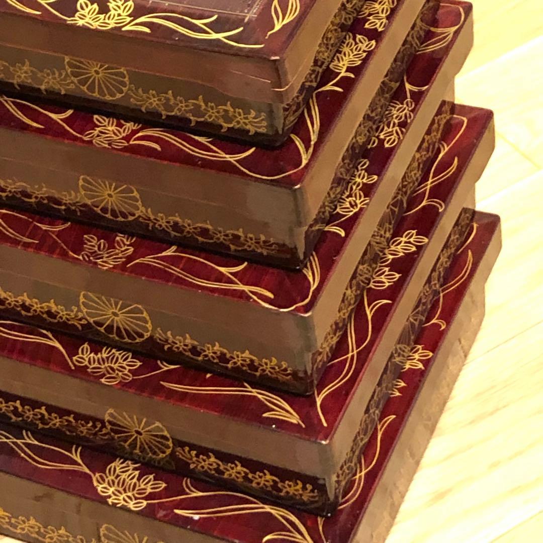 重箱 入れ子 五段 アンティーク 時代もの 栄重 アール・ヌーヴォー 木箱