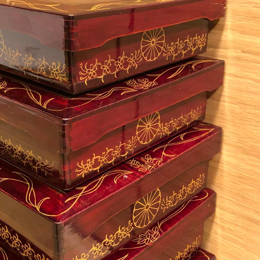 重箱 入れ子 五段 アンティーク 時代もの 栄重 アール・ヌーヴォー 木箱